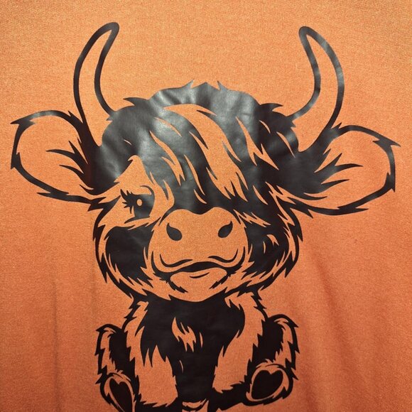 Orange Highland Cow Print Hoodie, Size XL - Picture 2 of 8